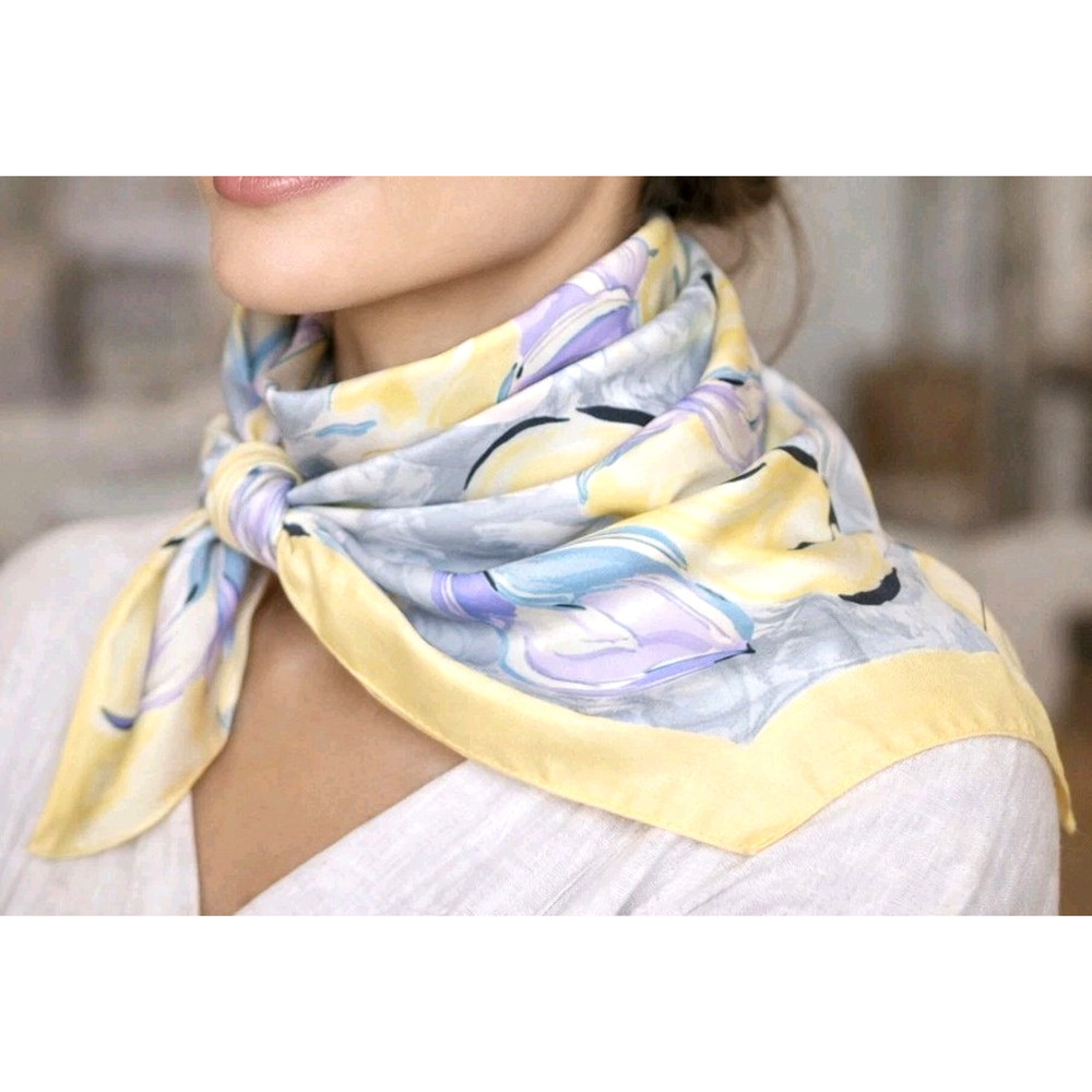 Large Silk Scarf from Rome 34" Abstract Fruit Pastel Colors, Pura Seta Roma d1-